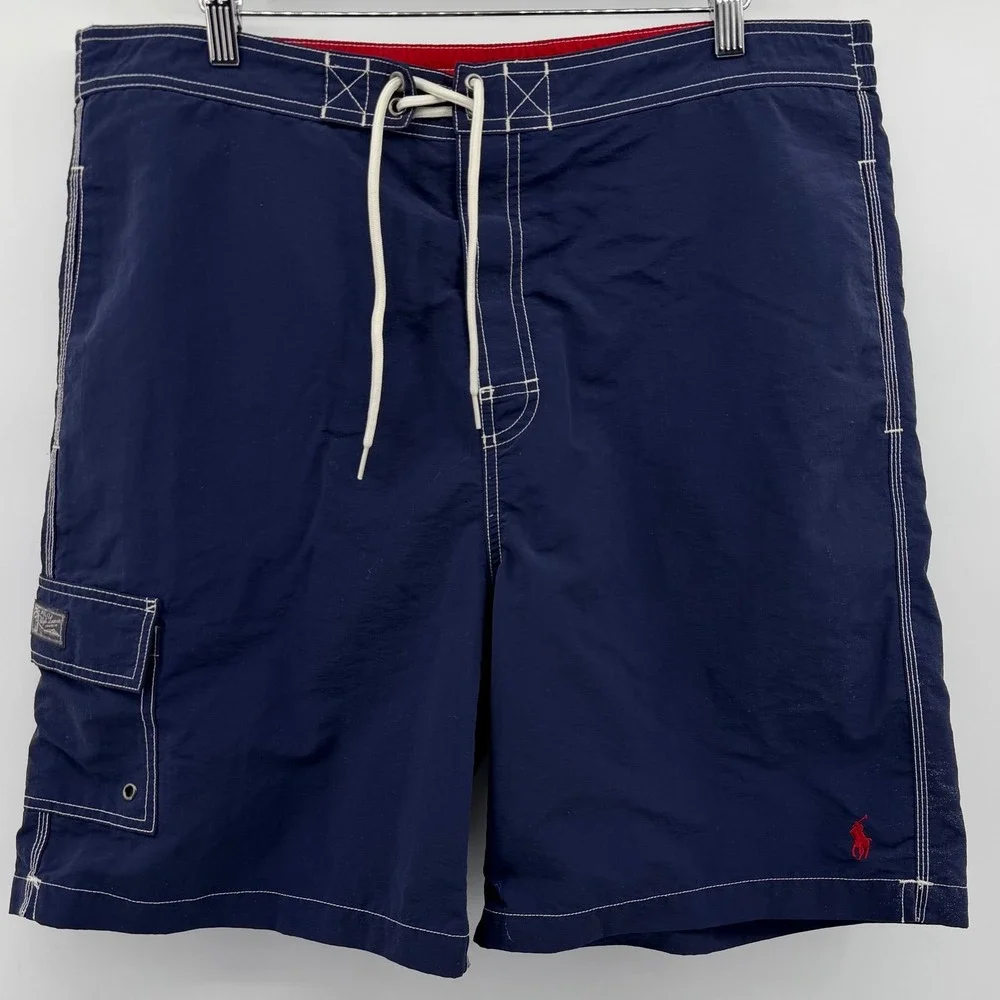 Polo Ralph Lauren Swim Trunks Mens XL Navy Blue‎ Cargo Board Shorts Pony Logo
